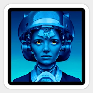 Android girl with a helmet device Sticker